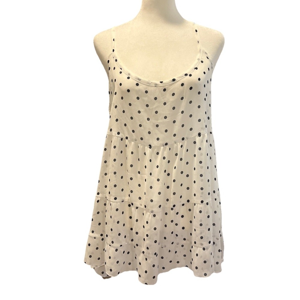 Abercrombie Womens LG Cami Polka Dot Tiered Babydoll Sheer Top Coastal Beach Y2K